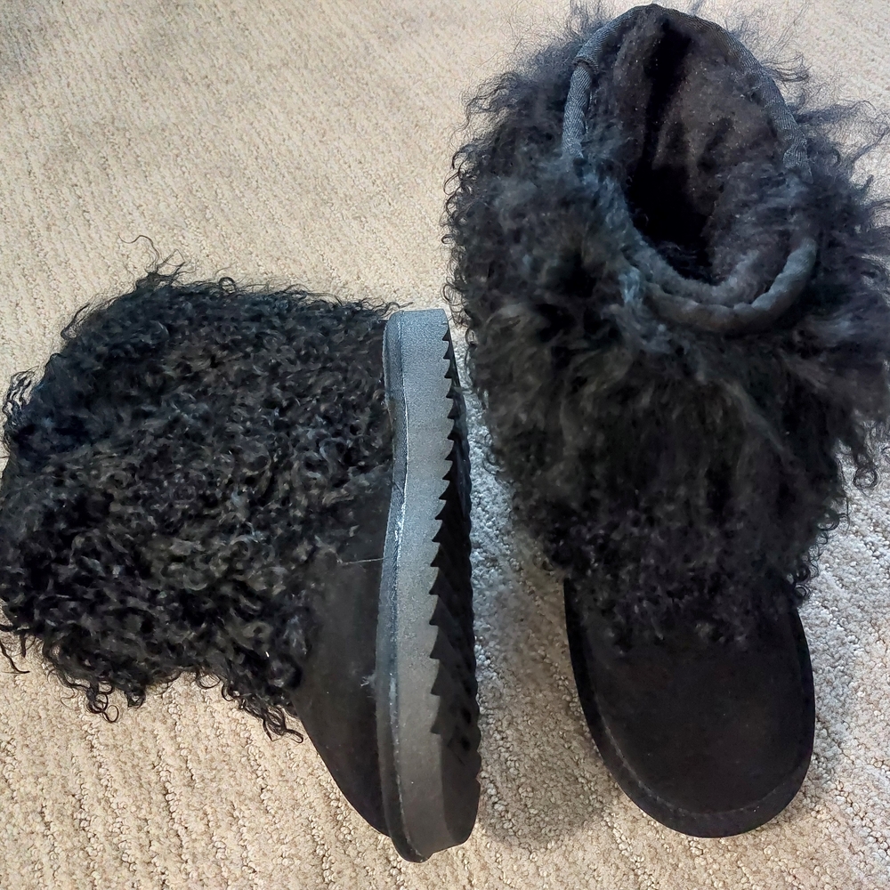 Women's Black 100% Genuine Mongonlian Fur Boots Sz 38